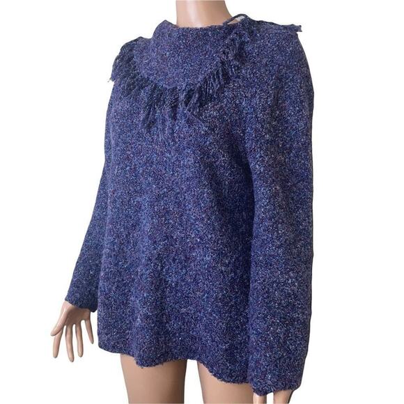 Hearts of Palm sweater purple purple fringe collared tasseled neck line SZ Lg - Picture 3 of 8